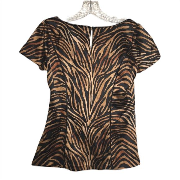 WHBM animal print tiger silk blouse size 0 EUC - Picture 3 of 6